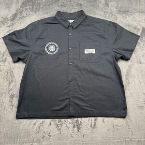 West Coast Choppers Mens XL Black Short Sleeve Jesse James Biker Work Shirt Logo